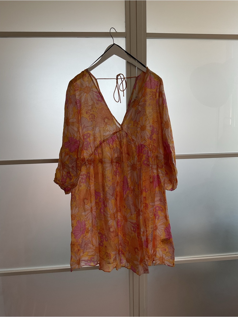 Floral V-Neck Mini Dress in Orange and Pink